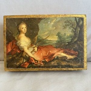 Vintage Golden Crown E&R Italy Painting Wooden Trinket Box Portrait Of Louis